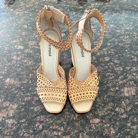 Gently Used Jeffrey Campbell Women's Besante Perforated Wedge Sandal in natural - Picture 1 of 3